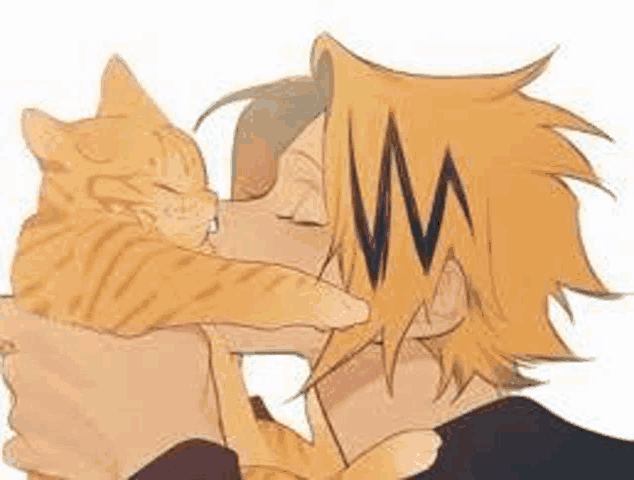 a man is holding an orange cat in his arms and kissing it .
