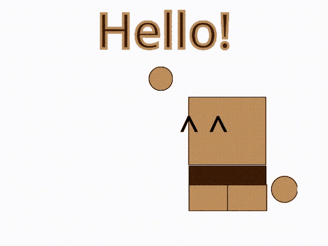 a cardboard box with a face and the words hello on the top