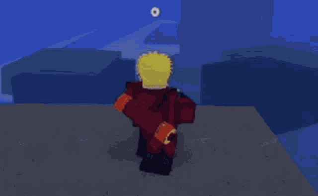 a cartoon character is standing on a ledge in a video game with a light behind him .
