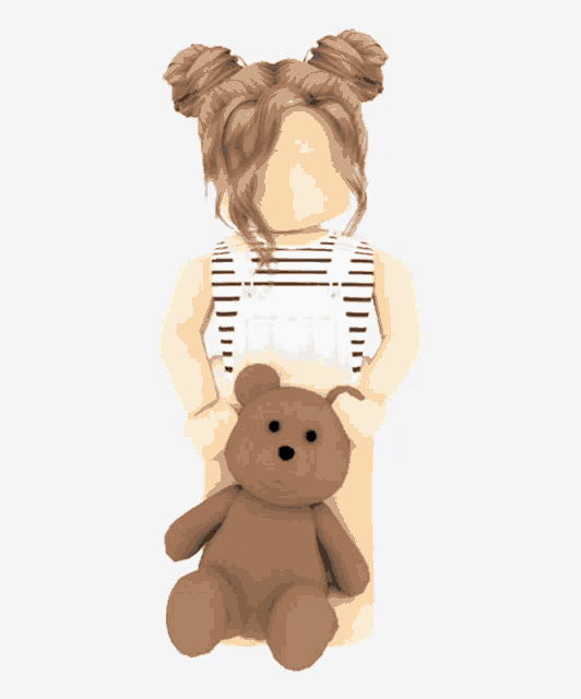 a girl in overalls holds a teddy bear in her hands