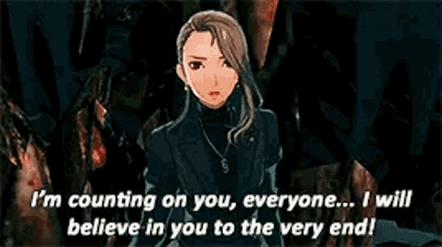 a woman is talking to a group of people in a video game while standing in front of a tree .