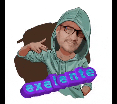 a cartoon of a man wearing a hoodie and glasses holding a sign that says exelente