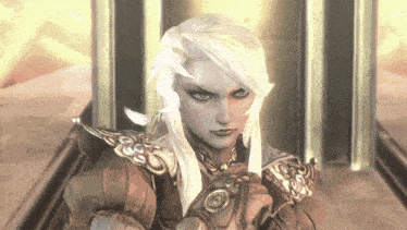 a woman with long white hair is wearing a very ornate outfit