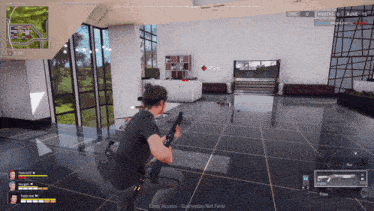 a screenshot of a video game with a person holding a gun