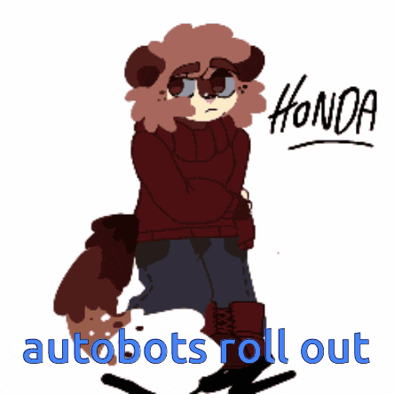 a drawing of a person with the word honda written on the bottom