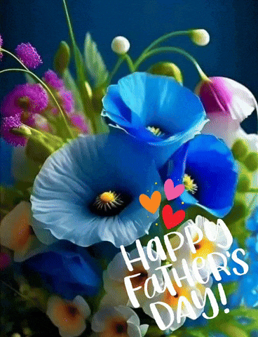 a happy father 's day greeting card with flowers and hearts