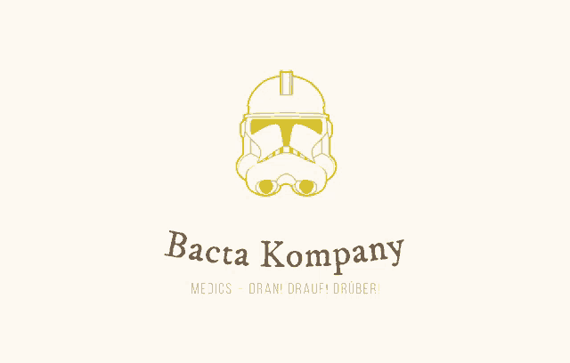a logo for bacta kompany features a storm trooper