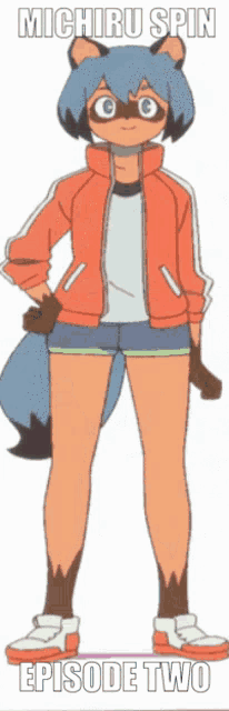 a cartoon of michiru spin episode two standing in front of a white background