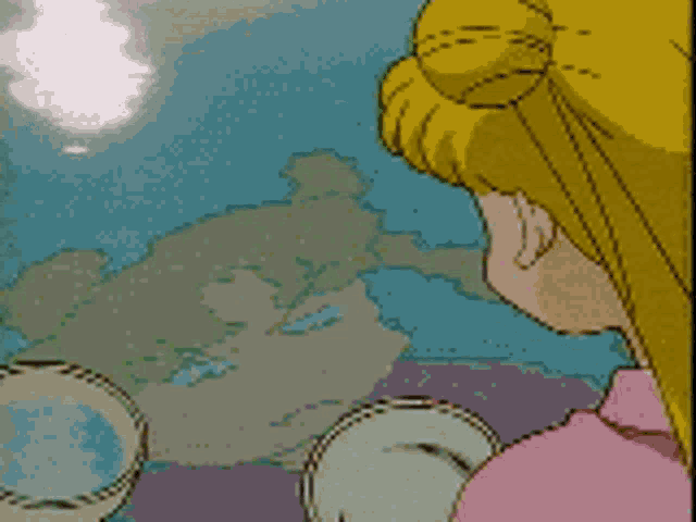 a cartoon of a girl with yellow hair making a funny face