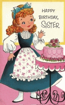 a birthday card for a sister with a girl in a blue dress