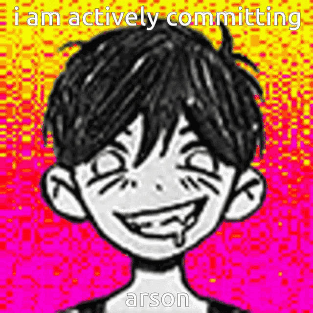 a black and white drawing of a boy with a smile on his face and the words `` i am actively committing '' .