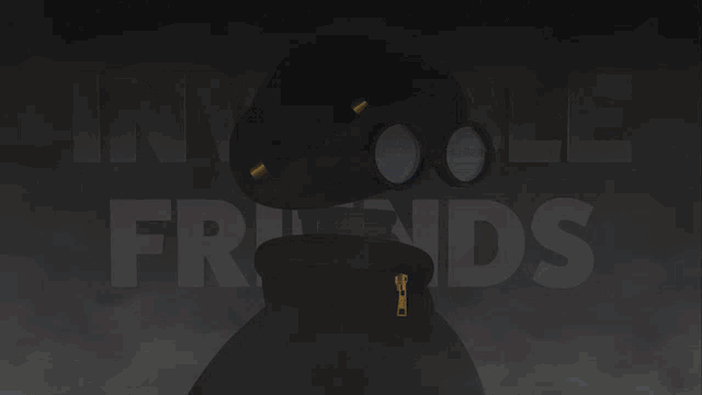 a cartoon character wearing a hat and goggles stands in front of the words invisible friends