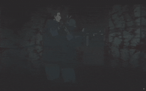 a group of soldiers are standing in a dark room with guns in their hands