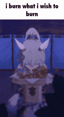 a cartoon of a girl with horns and the words i burn what i wish to burn