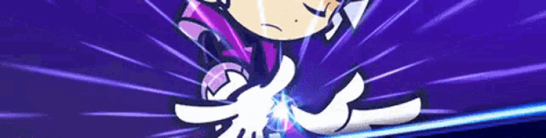 a cartoon character with a purple background and a blue light coming out of it