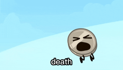 a cartoon coin with a face and the word death above it