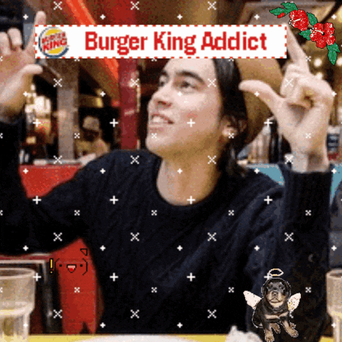 a burger king ad with a man in a black sweater
