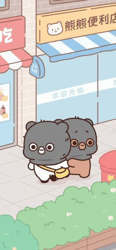 a cartoon of two bears standing in front of a store that says 24 hours