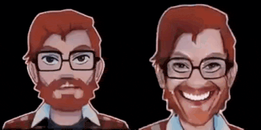 a cartoon of a man with glasses and a beard is smiling .