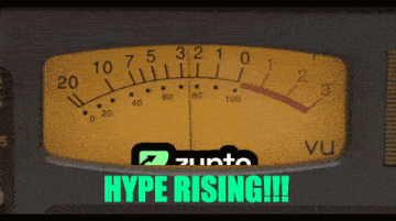 a yellow gauge with the words hype rising in green