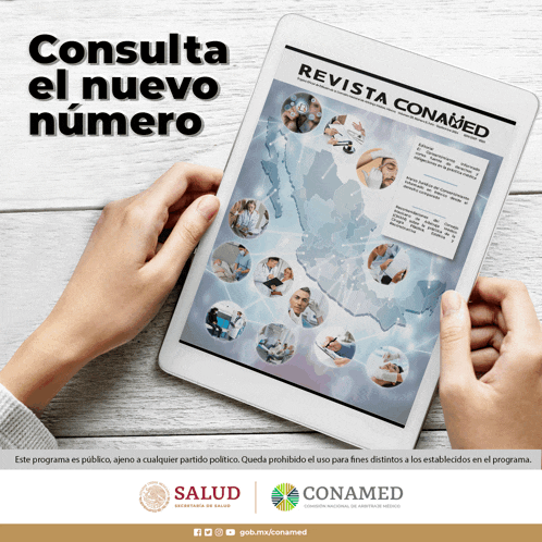 a person is holding a tablet that says revista conamed on it