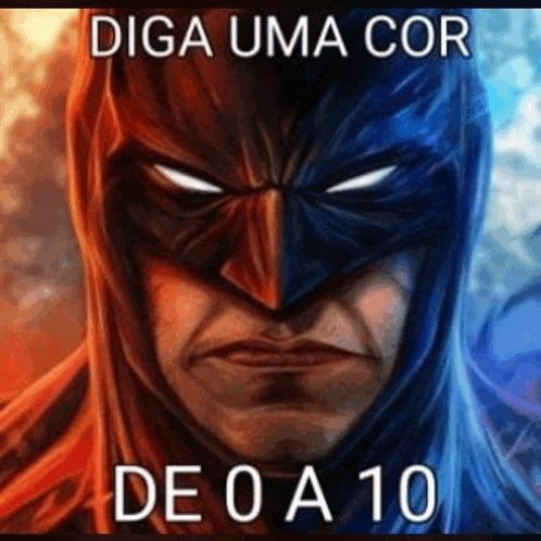 a close up of a batman mask with the words `` diga uma cor de 0 a 10 '' on it .