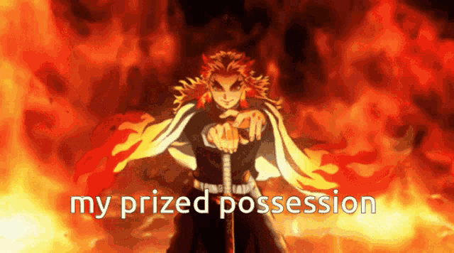 a picture of a demon slayer with the words " my prized possession "