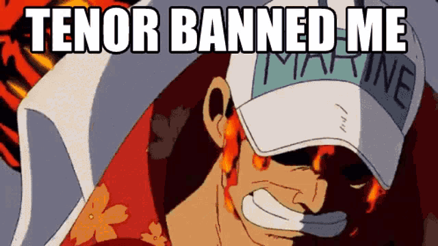 a cartoon of a man wearing a marine hat with the caption tenor banned me