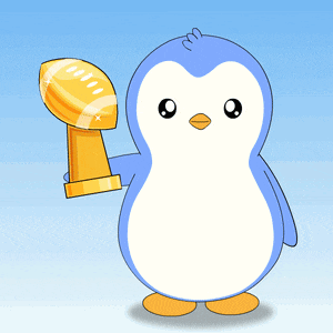 a cartoon penguin is holding a gold trophy