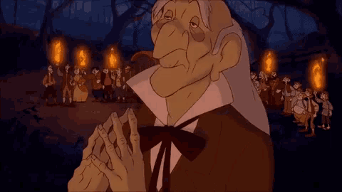 a cartoon drawing of a man holding a torch in front of a crowd of people