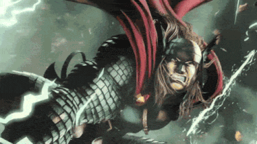 a drawing of thor flying through the air