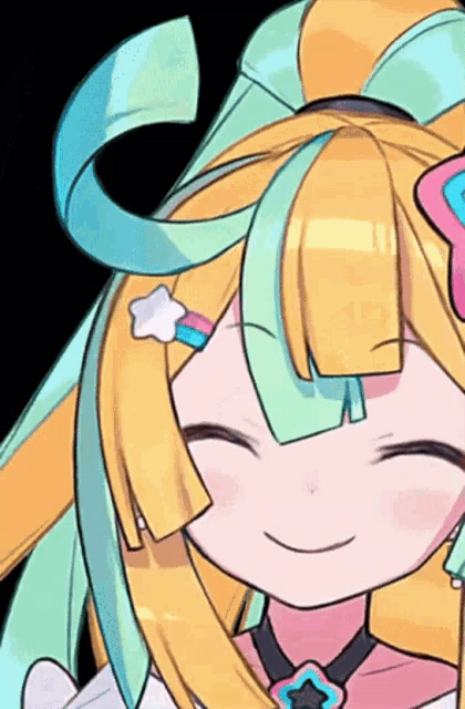 a close up of a girl 's face with a star in her hair