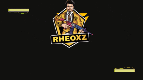 a logo for rheoxz gaming has a man holding a gun