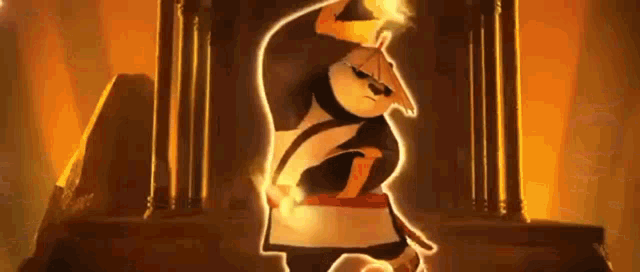 a cartoon character is standing in front of a building holding a fireball .