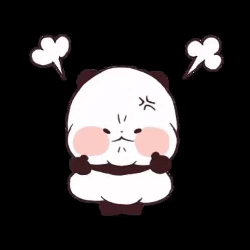 a panda bear is making a funny face and blowing smoke out of his mouth .