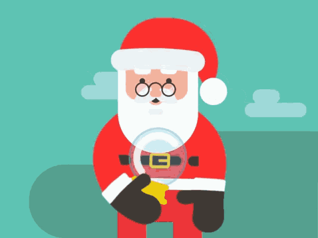 a cartoon of santa claus holding a snow globe in his hand
