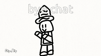 a black and white drawing of a lego man with the words `` bye chat '' written above him .