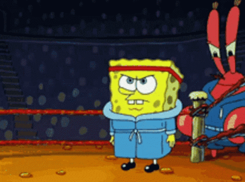 a cartoon of spongebob wearing a robe and a headband