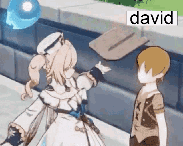 a cartoon of a boy and a girl with the name david on the bottom