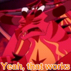 a cartoon character with a sword and the words yeah that works