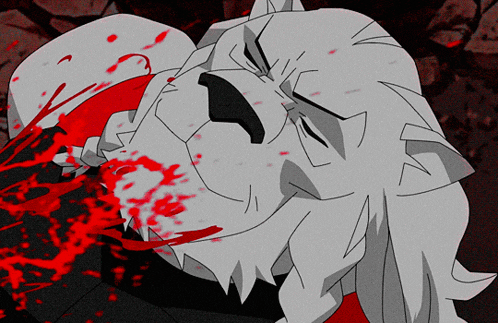 a cartoon of a wolf with blood coming out of his mouth