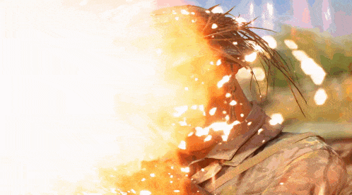 a person with a crown of thorns on their head is surrounded by flames