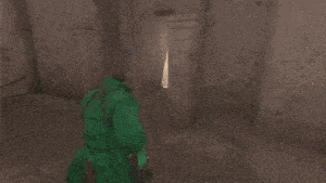 a pixelated image of a person standing in a hallway