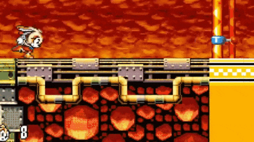 a cartoon character is running through a video game with the number 8 on the bottom