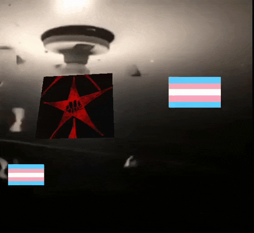 a picture of a red star with a skull on it