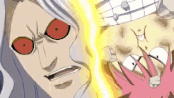 a cartoon of a man with red eyes and a yellow background