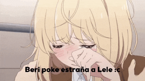 a picture of a blonde anime girl with the words " beri poke estrana a lele " below her