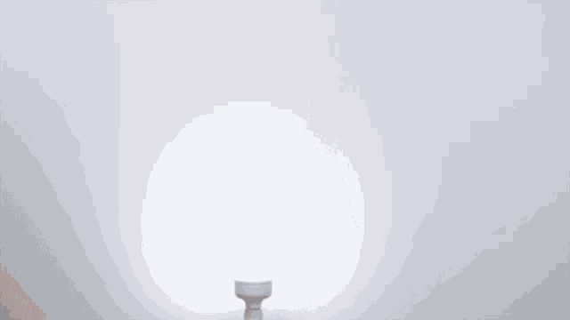 a bald man in a blue shirt is standing in front of a white wall