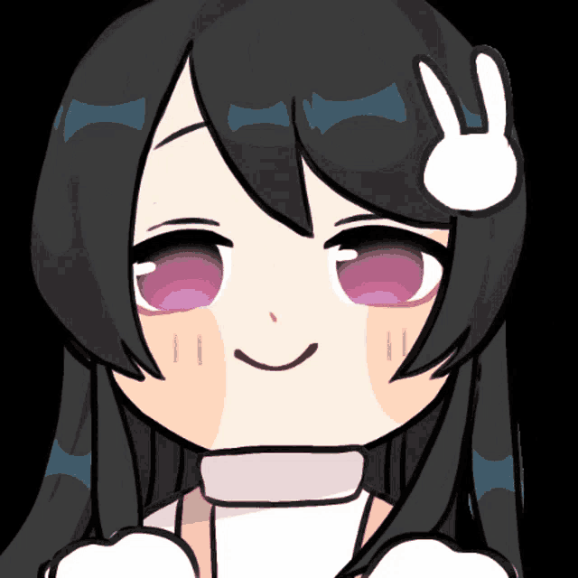 a cartoon drawing of a girl with purple eyes and a white bunny ear