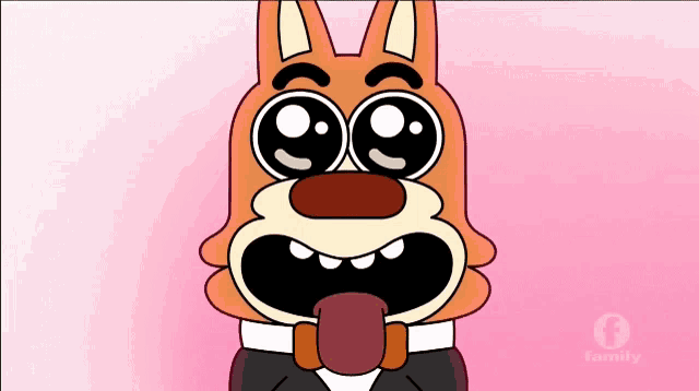 a cartoon of a dog wearing a tuxedo with a tongue sticking out